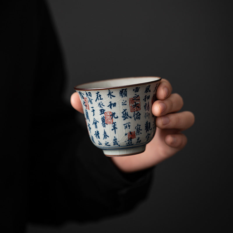 Antique Blue and White Ceramic Teacups: Hand-Painted Chinese Artistry