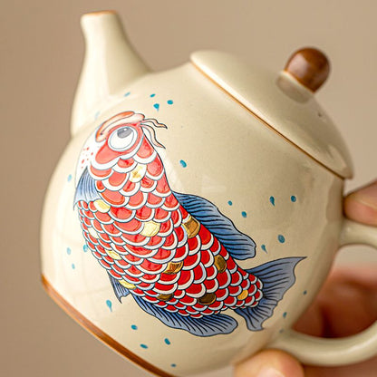 Handcrafted Ash Glaze Gold Dragonfish Teapot - Elegant and Durable Ceramic Teaware