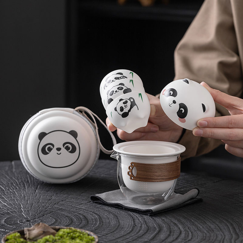 Portable Panda Travel Tea Set – Cute Ceramic Teapot & Cups for On-the-Go Tea