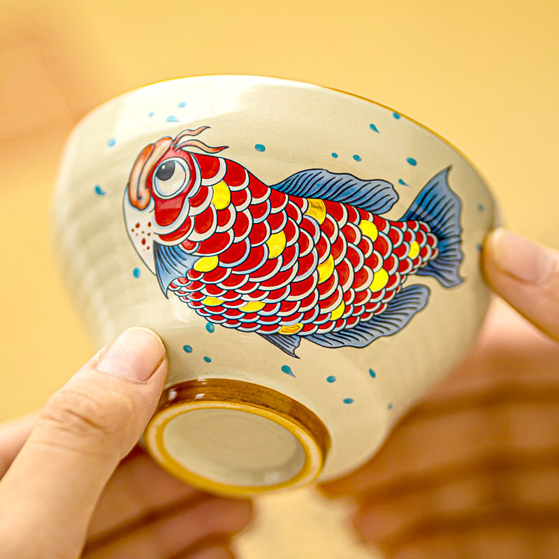 Master Artisan Ceramic Tea Cup - Handcrafted Elegance, Gilded Fish Motif, 170ml