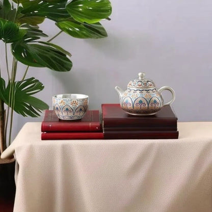 Handcrafted Silver Gilded Ceramic Tea Set - Elegant Chinese Cloisonné Design