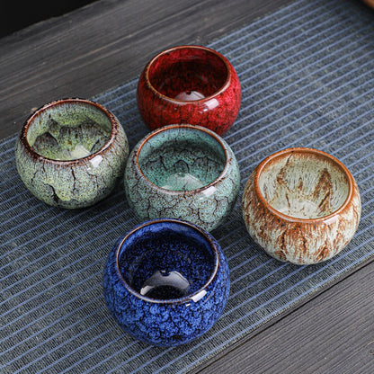 Unique Kiln-Change Five Elements Tea Cup Gift Set – Artistic Chinese Craftsmanship