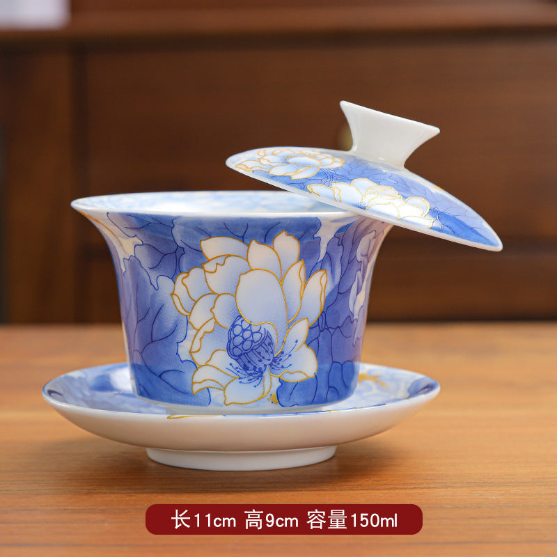 Premium ceramic hovering lid Gaiwan: elegant, durable, handcrafted tea bowl