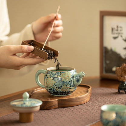 Luxurious Jingdezhen Ru Kiln Tea Set with Gold Inlays - Elegant Song Dynasty Design