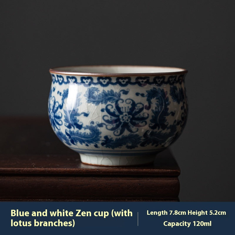 Antique Blue and White Ceramic Teacups: Hand-Painted Chinese Artistry