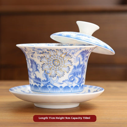 Premium ceramic hovering lid Gaiwan: elegant, durable, handcrafted tea bowl