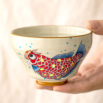 Master Artisan Ceramic Tea Cup - Handcrafted Elegance, Gilded Fish Motif, 170ml