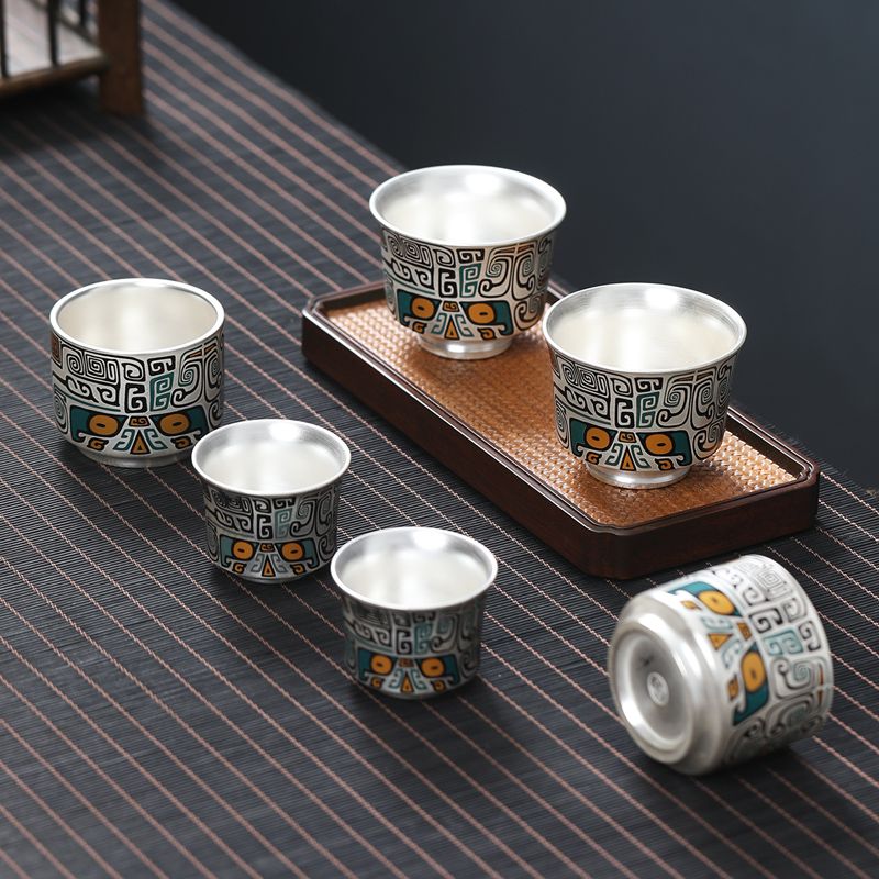 Luxurious Hand-Painted Gold and Silver Enamel Tea Cup for an Elevated Tea Experience