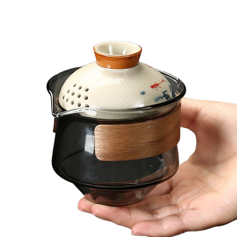 Ge Kiln Glass Lid Bowl Single Large Anti-Scald Pot One Person Drinking Kung Fu Tea Set Teapot Tea Cup Underglaze