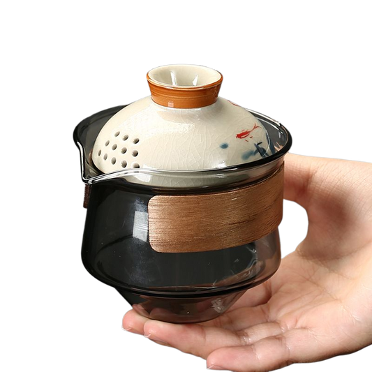 Ge Kiln Glass Lid Bowl Single Large Anti-Scald Pot One Person Drinking Kung Fu Tea Set Teapot Tea Cup Underglaze