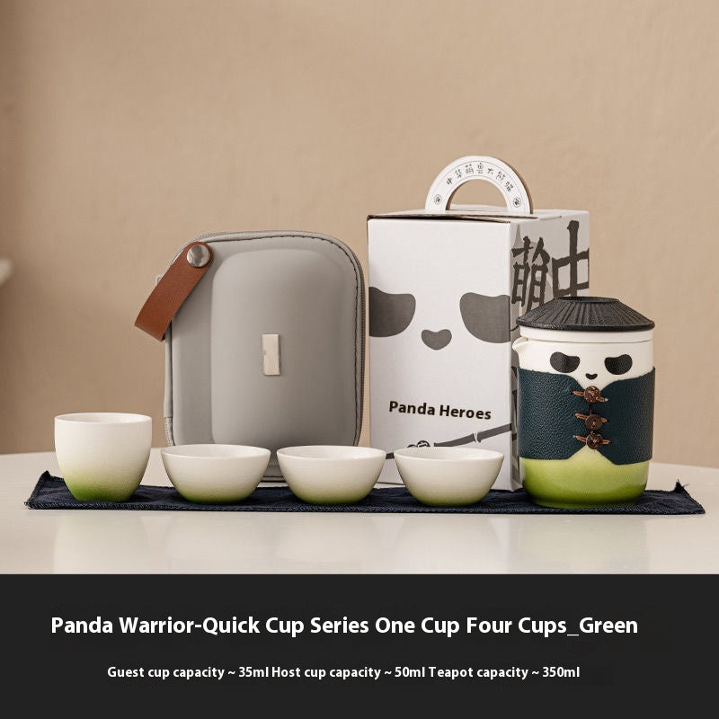 Panda Knight travel tea set-elegant, portable, customizable, for tea lovers