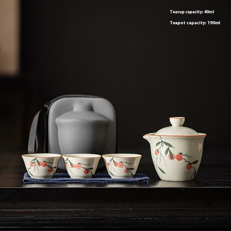 Portable Hand-Painted Persimmon Travel Tea Set - Perfect for Tea Lovers