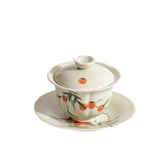 Luxurious Shishi Ruyi Hand-Painted Porcelain Gaiwan - Elevate Your Tea Rituals