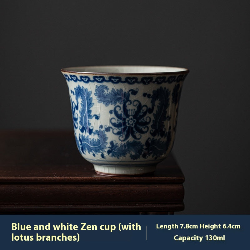 Antique Blue and White Ceramic Teacups: Hand-Painted Chinese Artistry