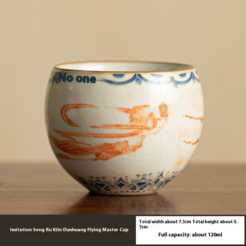 Ancient Elegance: Dunhuang Flying Apsaras San Cai Gaiwan Ru Kiln Inspired