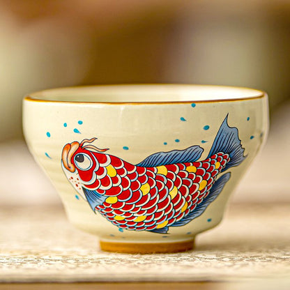 Master Artisan Ceramic Tea Cup - Handcrafted Elegance, Gilded Fish Motif, 170ml