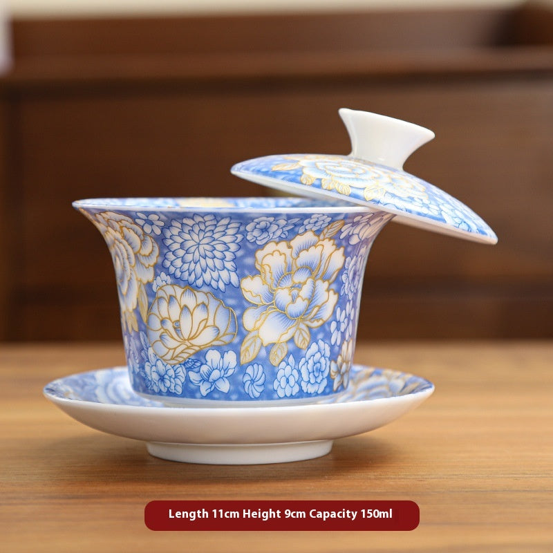 Premium ceramic hovering lid Gaiwan: elegant, durable, handcrafted tea bowl