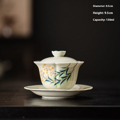 Luxurious Shishi Ruyi Hand-Painted Porcelain Gaiwan - Elevate Your Tea Rituals