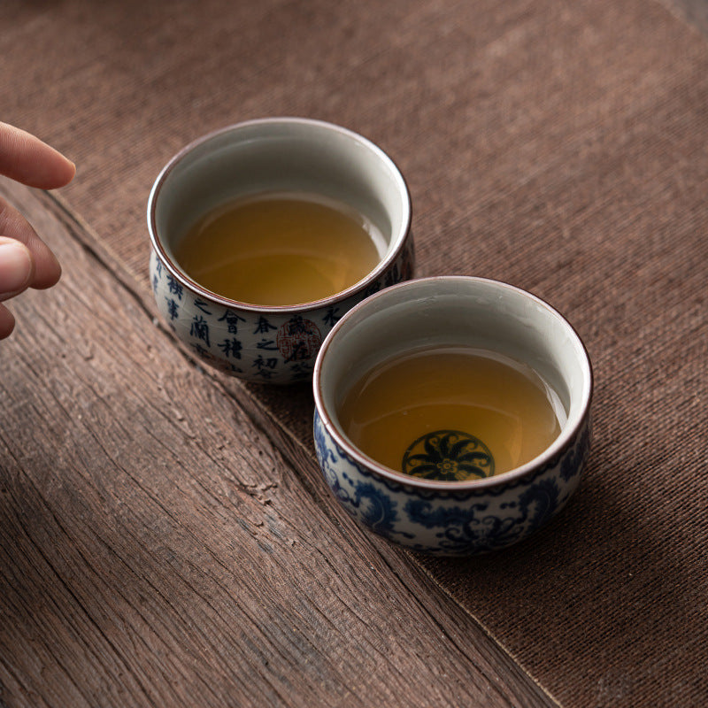 Antique Blue and White Ceramic Teacups: Hand-Painted Chinese Artistry