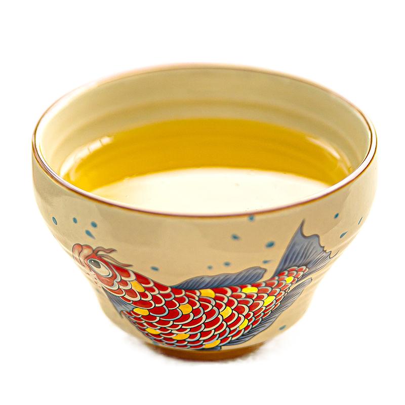 Master Artisan Ceramic Tea Cup - Handcrafted Elegance, Gilded Fish Motif, 170ml