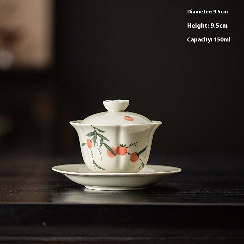 Luxurious Shishi Ruyi Hand-Painted Porcelain Gaiwan - Elevate Your Tea Rituals